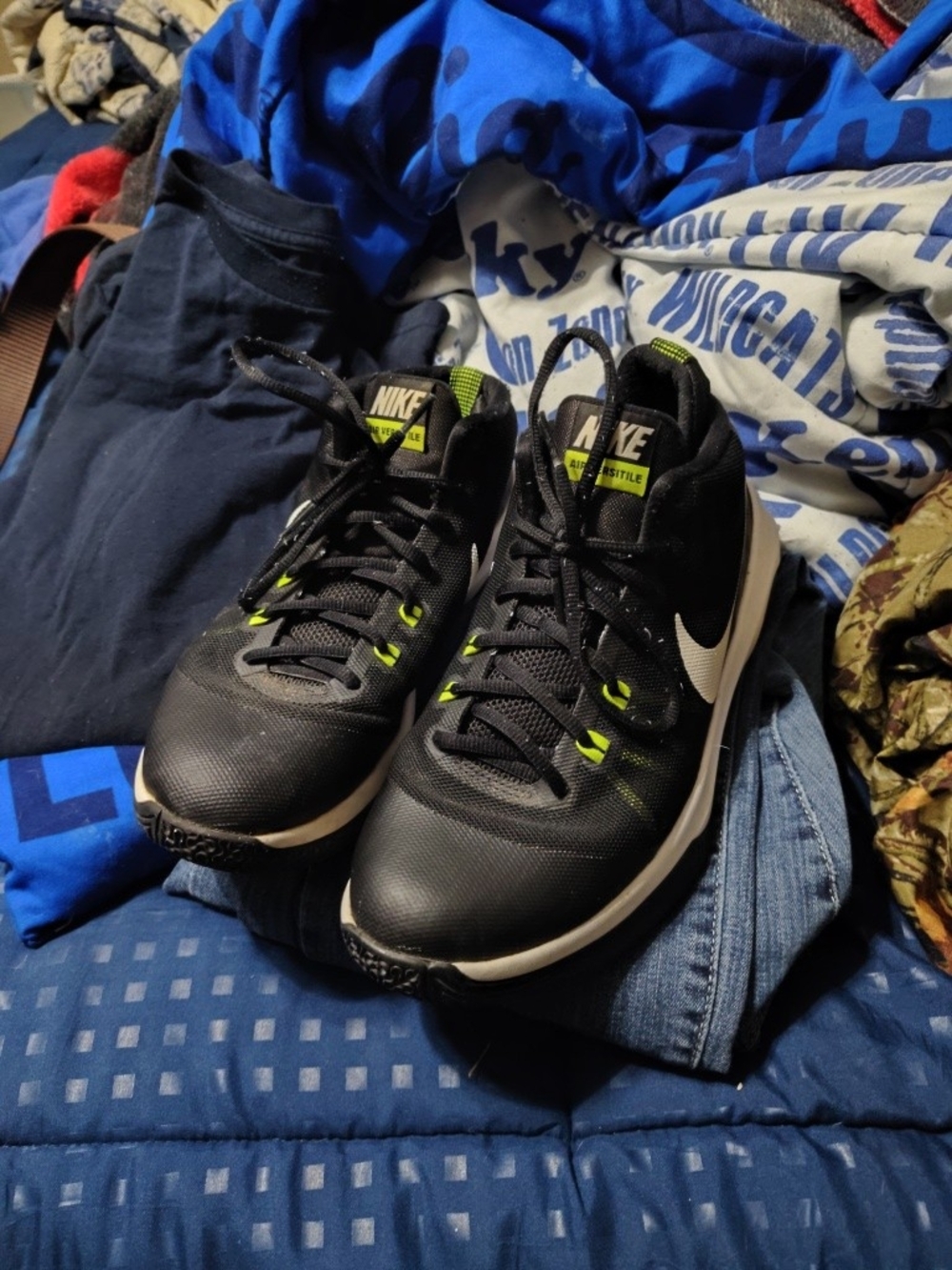 Nike Men’s Black Athletic Shoes with White Swoosh and Neon Yellow Accents